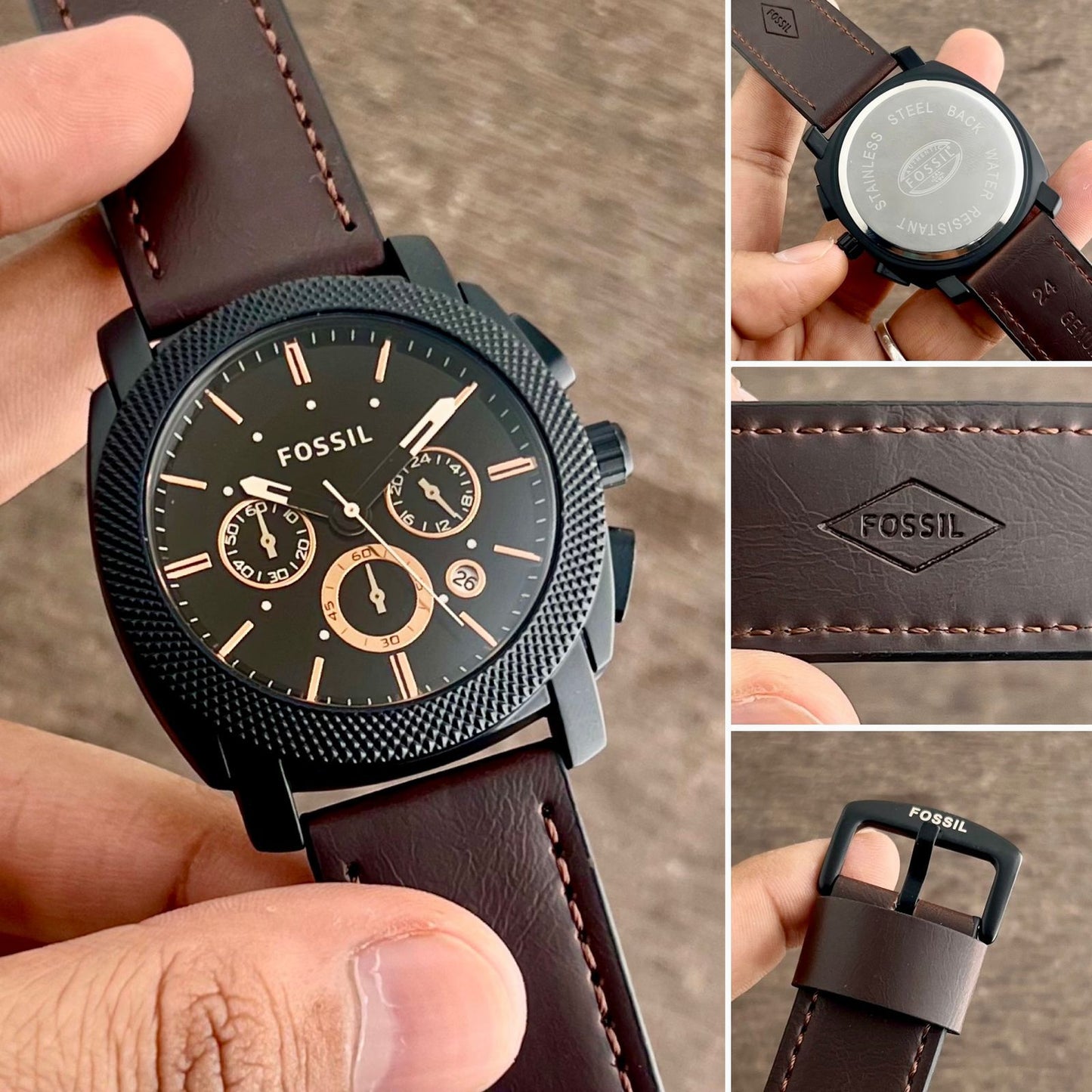 Fossil Analog Brown Leather Strap