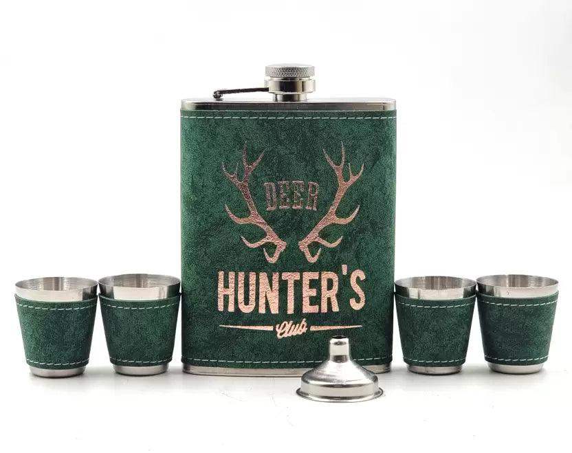 Green Hunter Club Hip Flask Set