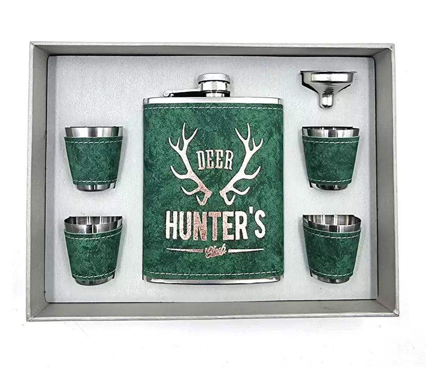 Green Hunter Club Hip Flask Set