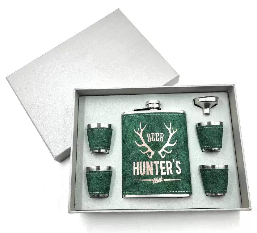Green Hunter Club Hip Flask Set