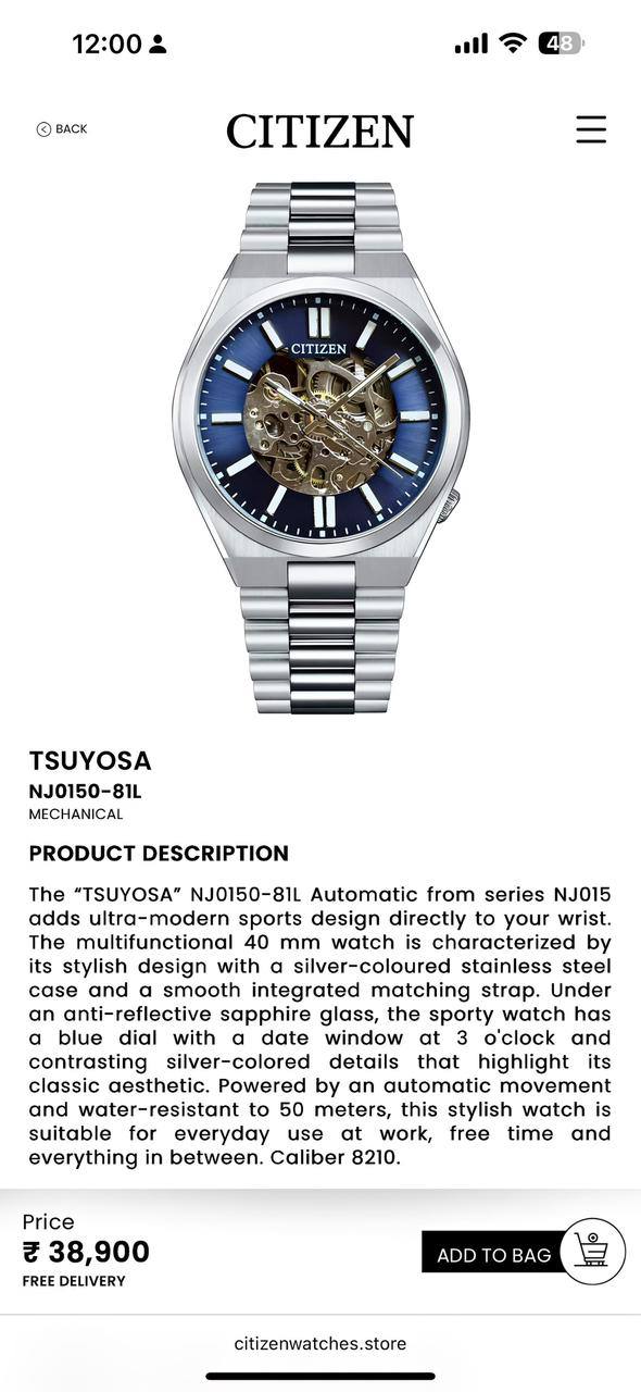 Citizen Tsuyosa Blue