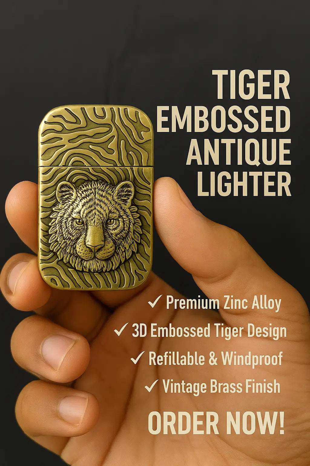 Tiger Engraved Pocket Lighter