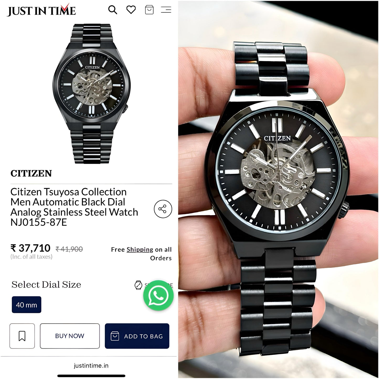 Citizen Tsuyosa Automatic Open Heart with Power Backup